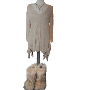 🌷American Rag🌷 Soft Fringe Knit Tunic Sweater Cream Beige